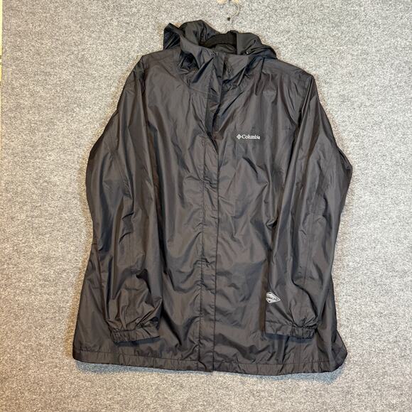 Columbia Jacket Womens 2X XXL Black Windbreaker Full Zip Up Hooded Omni-Tech - Picture 1 of 11